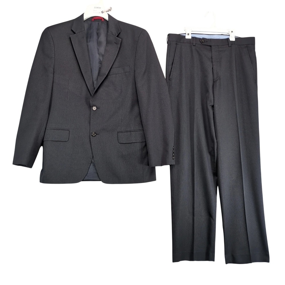 Chaps Slim Fit 40R Black Pinstripe Suit 2-Piece‎ Double Vent Jacket 34x31 Pants